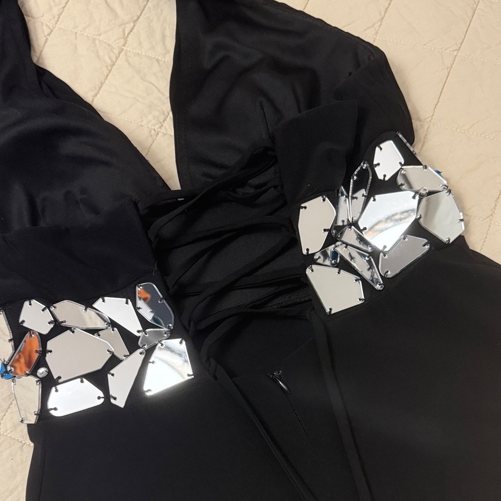 Cache Black Maxi Dress with Silver Accents - Picture 3 of 6